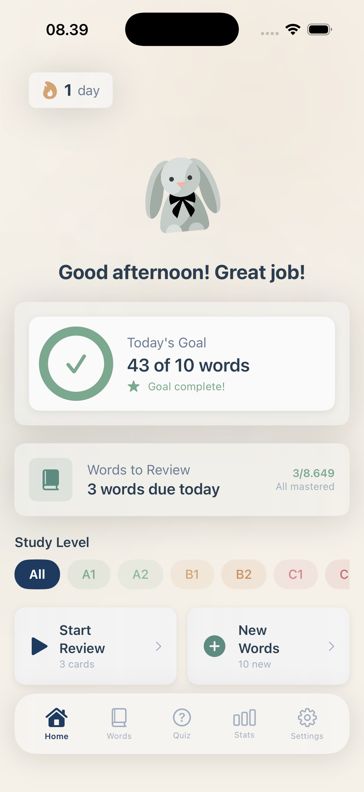 Language Learning App Dashboard